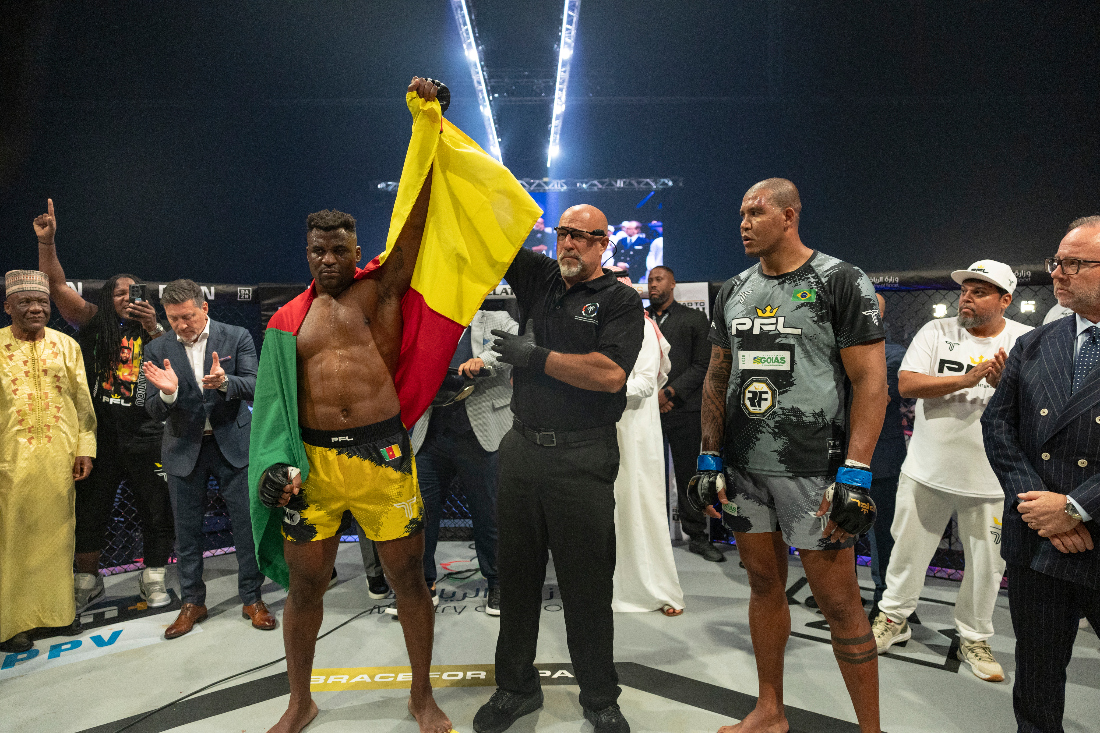 Francis Ngannou after stopping Renan Ferreira in his PFL debut in Riyadh