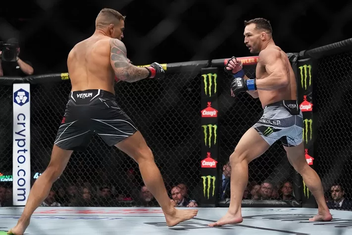 Michael Chandler trades with Dustin Poirier at UFC 281 at Madison Square Garden