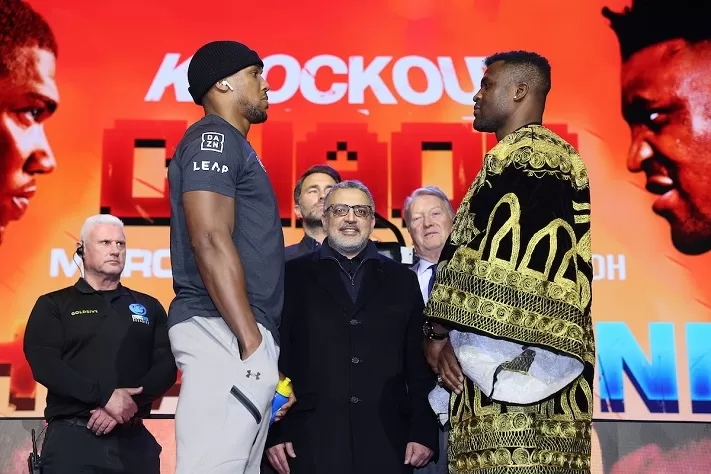 Anthony Joshua and Francis Ngannou face off before Knockout Chaos in Riyadh