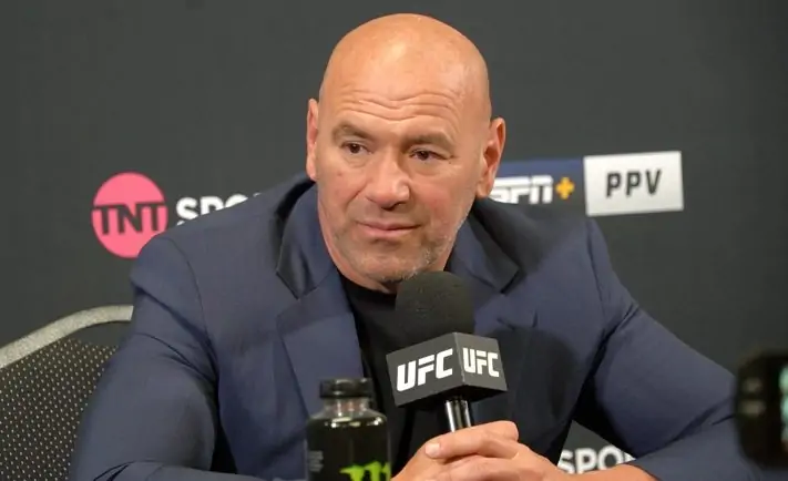 Dana White listens to a question at a UFC post-fight press conference
