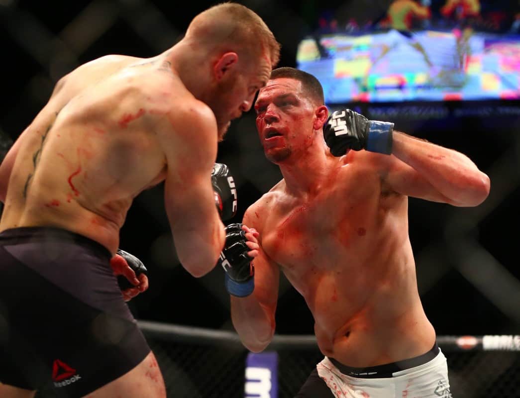 Nate Diaz and Conor McGregor ahead of their UFC 202 rematch