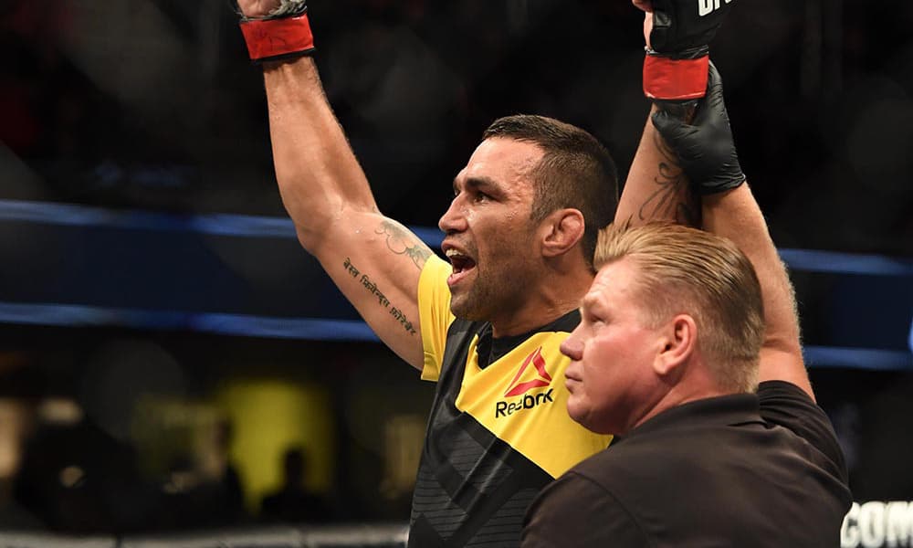 Fabricio Werdum celebrates inside the Octagon