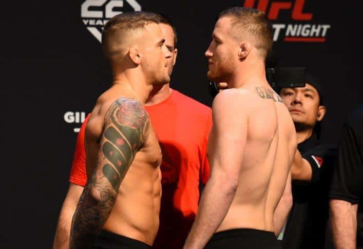 Dustin Poirier and Justin Gaethje face off at the UFC Glendale weigh-ins