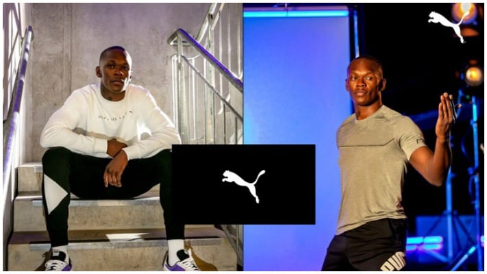 Israel Adesanya pictured around the announcement of his Puma sponsorship ahead of UFC 253