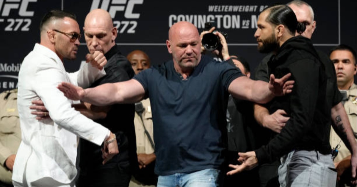 Colby Covington lands a punch on Jorge Masvidal at UFC 272 in Las Vegas