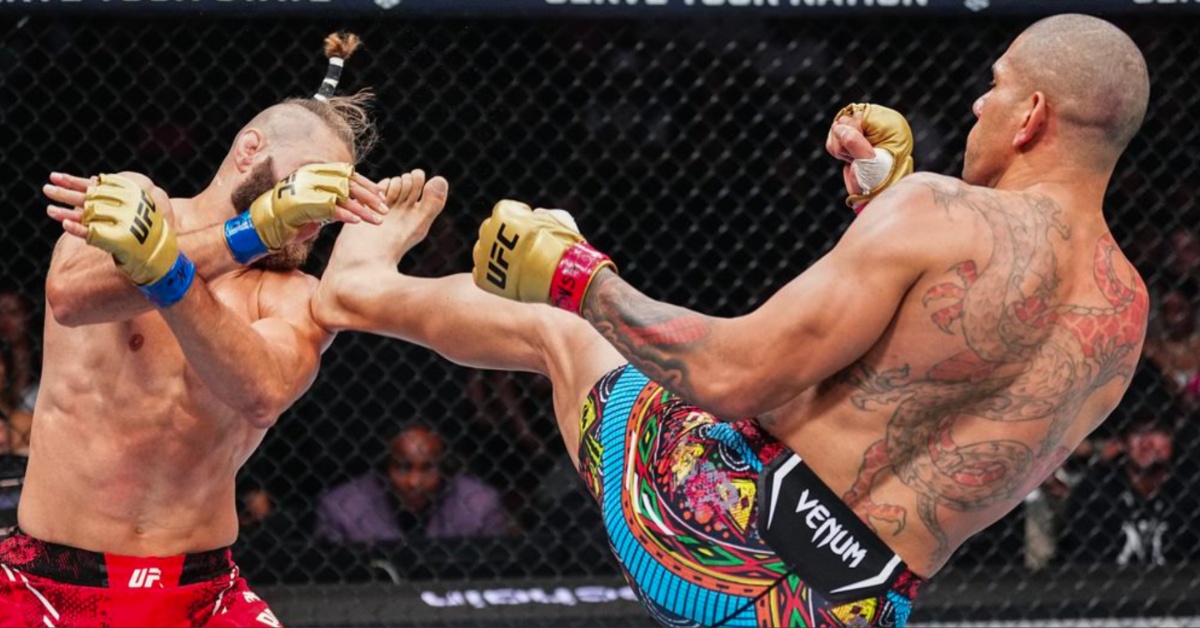 Alex Pereira celebrates his UFC 303 knockout of Jiri Prochazka