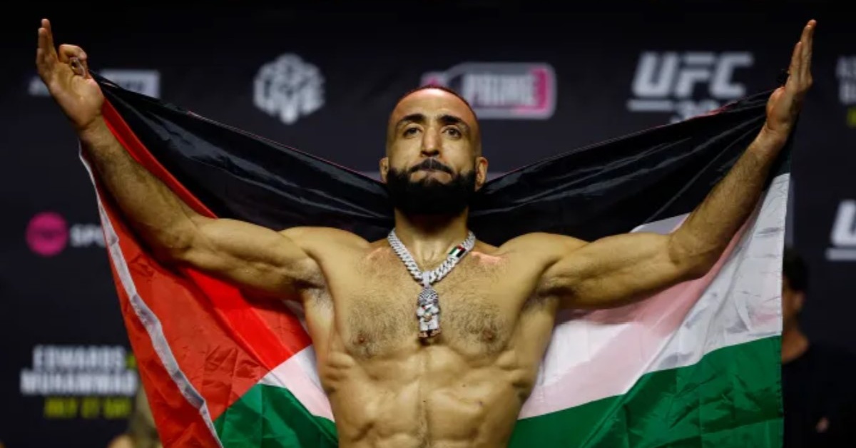 Belal Muhammad carrying the Palestinian flag