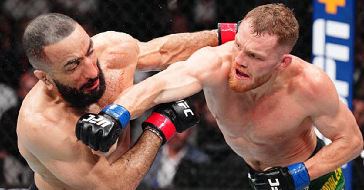 Jack Della Maddalena and Belal Muhammad in their Fight of the Night at UFC 315