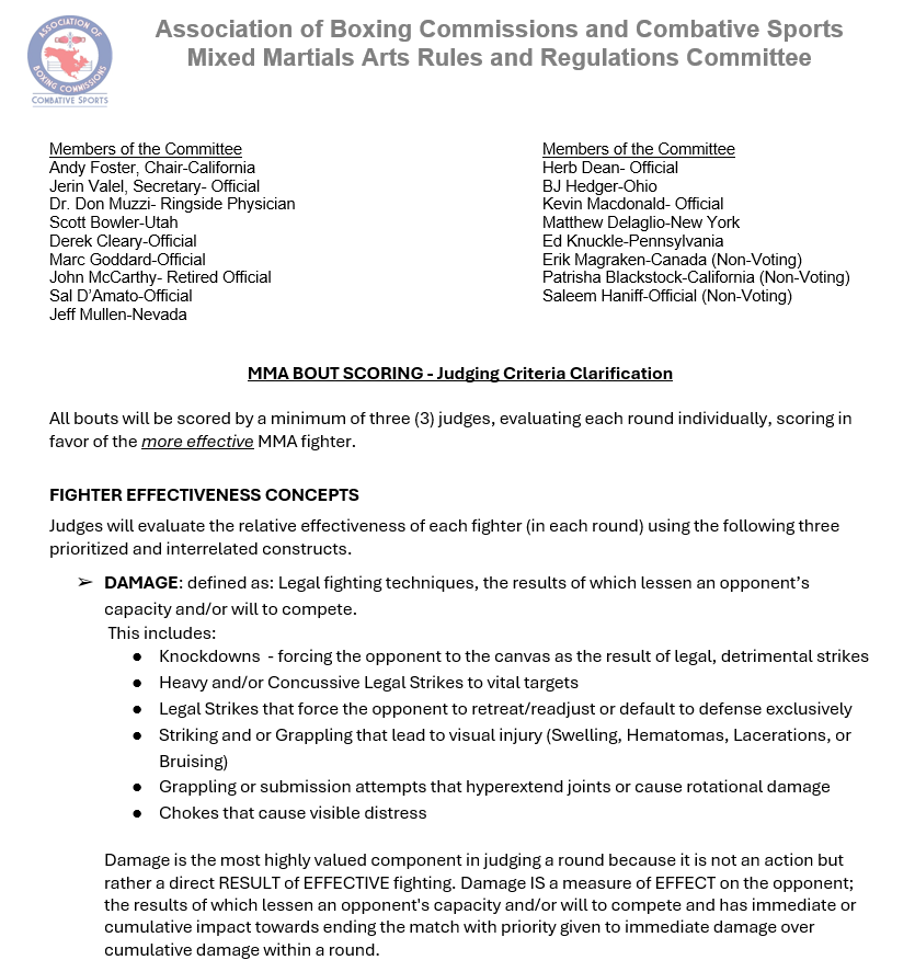 Infographic of the 2025 MMA judging criteria changes