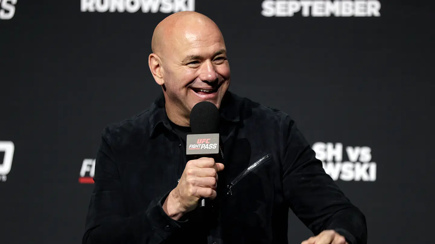 Dana White speaking at a UFC media event