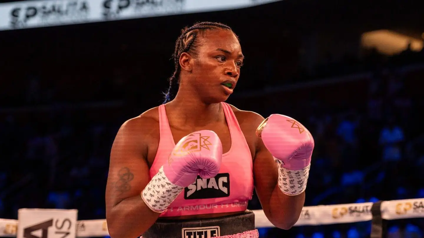 Claressa Shields with her belts after beating Lani Daniels in Detroit