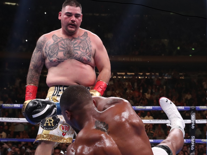 Andy Ruiz Jr. stands over Anthony Joshua at Madison Square Garden