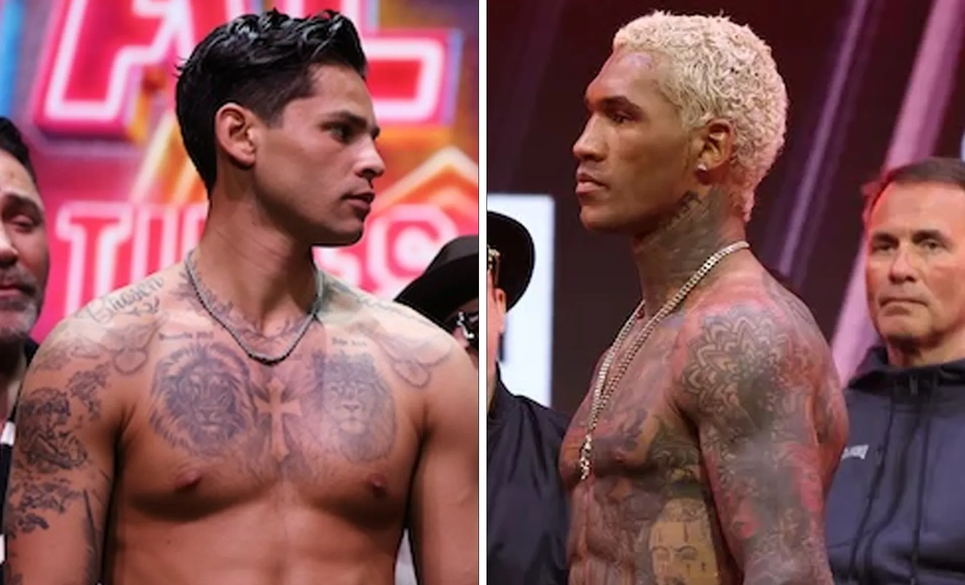 Ryan Garcia and Conor Benn at weigh-ins ahead of their Sept. 12, 2026 Las Vegas title fight