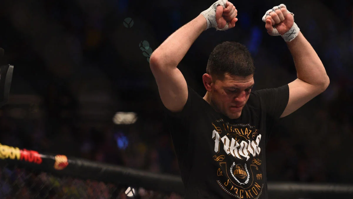 Nick Diaz in the cage at UFC 266, his first fight in six years
