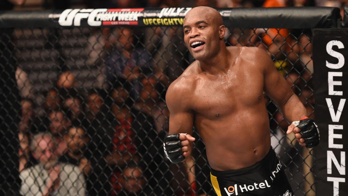 Anderson Silva celebrates after a win in the Octagon
