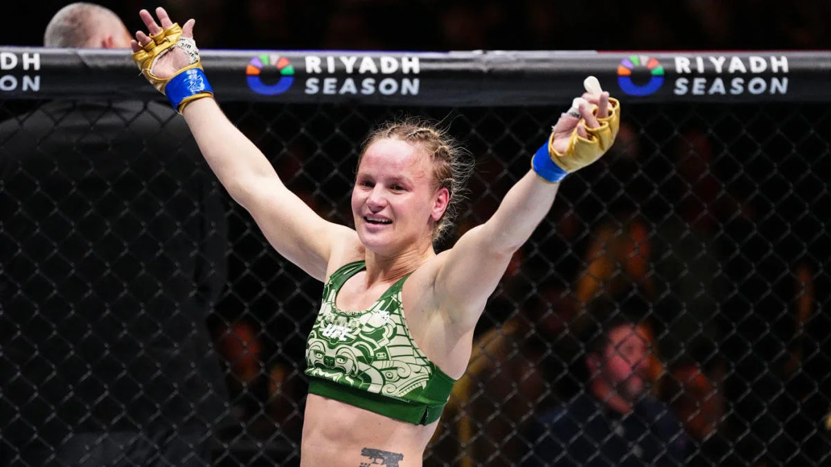 Valentina Shevchenko celebrates regaining the UFC flyweight title at UFC 306