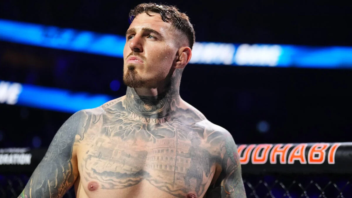 Tom Aspinall at a UFC pre-fight event before signing with Eddie Hearn's Matchroom Talent Agency
