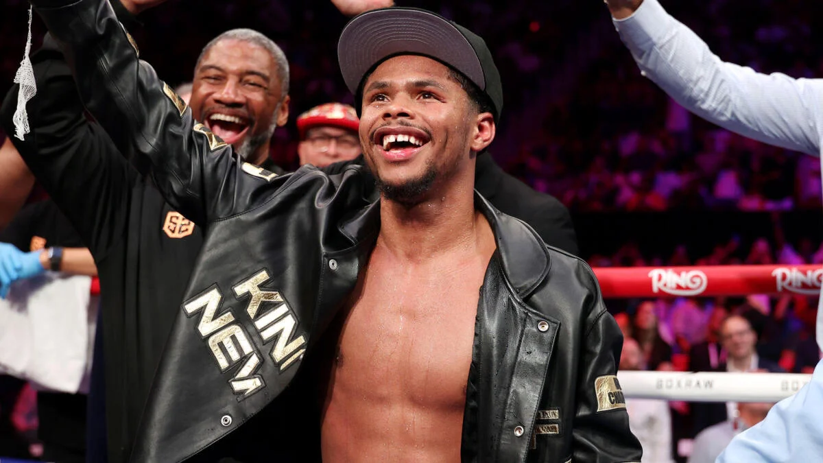 Shakur Stevenson smiling at a Zuffa Boxing announcement