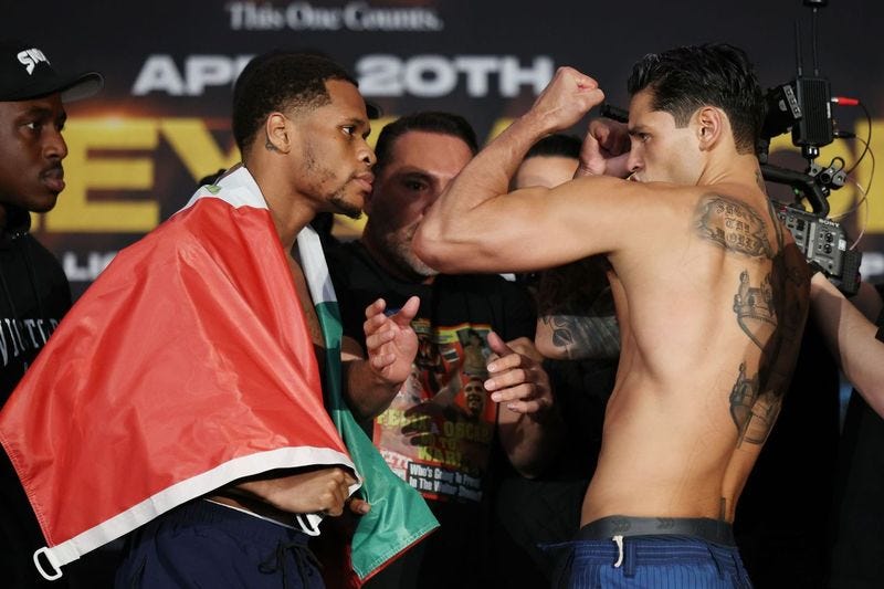 Ryan Garcia on the scale before the Haney fight in Brooklyn