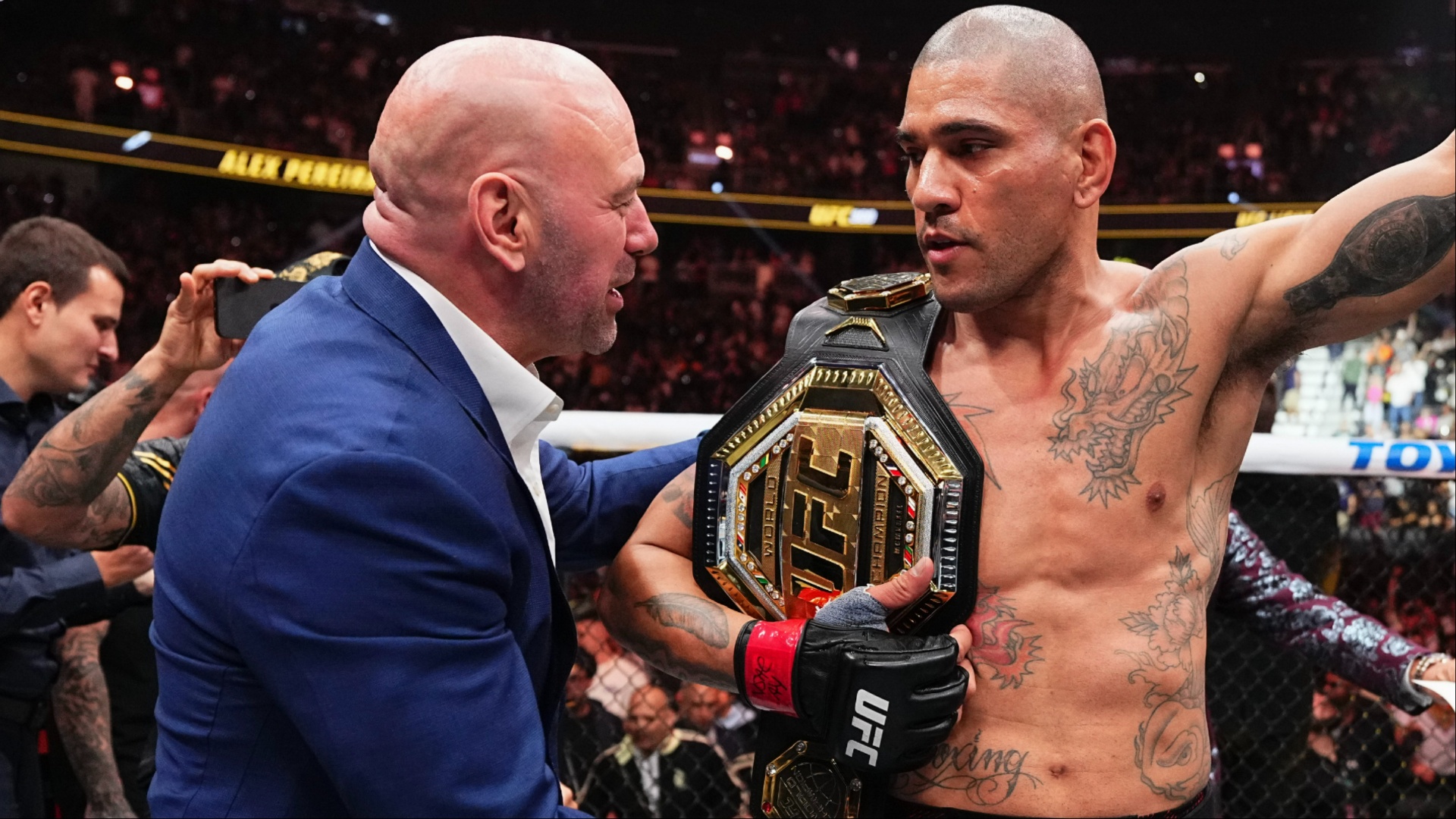 Alex Pereira in a 2026 fight announcement collage
