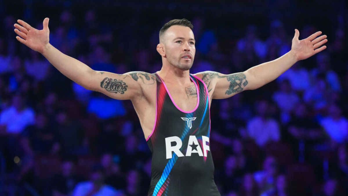 Colby Covington poses in his singlet after beating Belal Muhammad at RAF 13