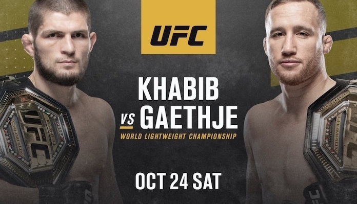 Khabib Nurmagomedov submits Justin Gaethje with a triangle choke at UFC 254