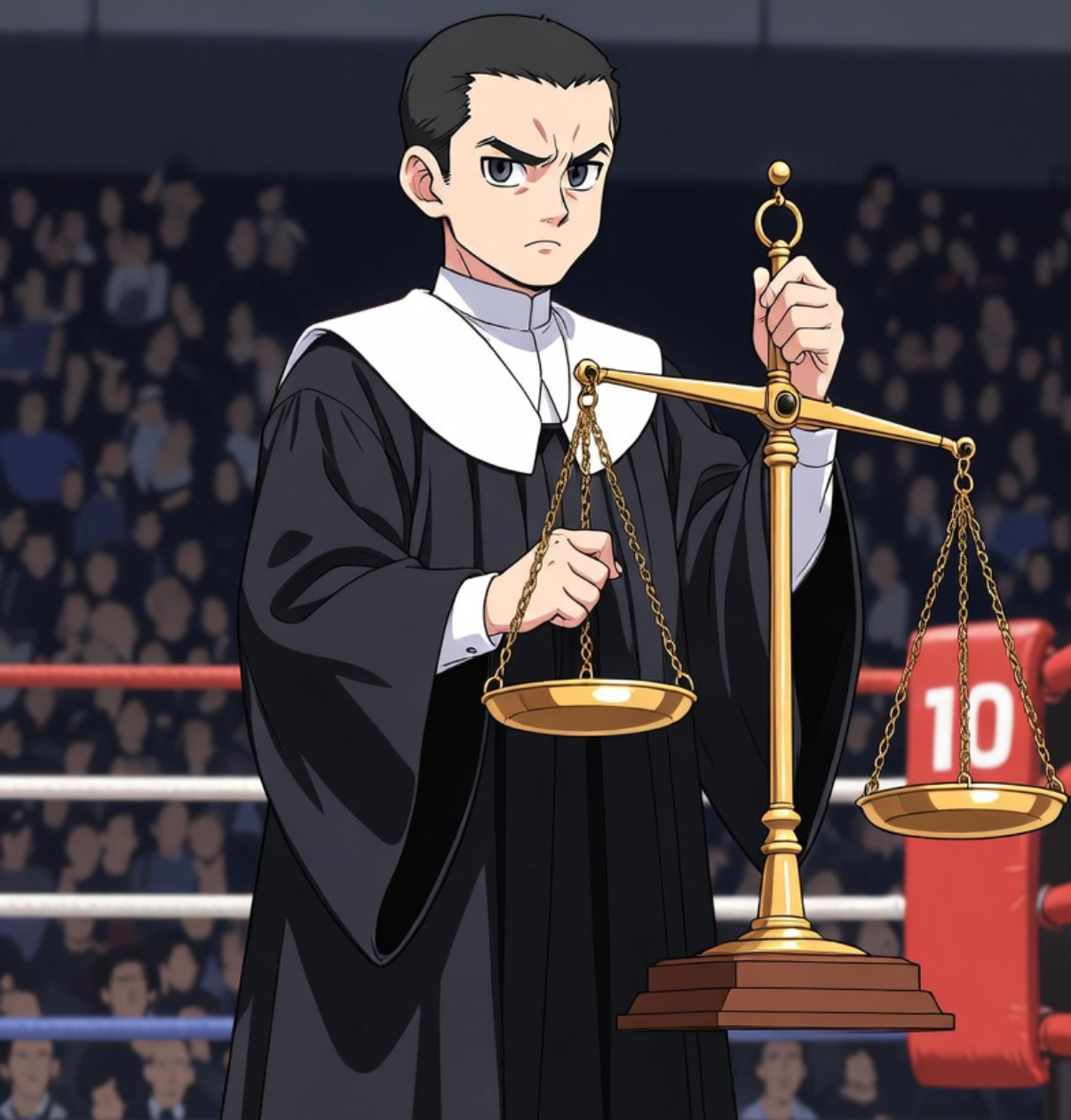A boxing judge scoring a fight from ringside