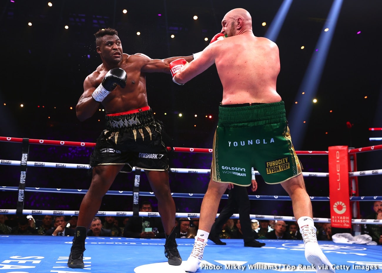 Tyson Fury lands a punch on Francis Ngannou in Riyadh