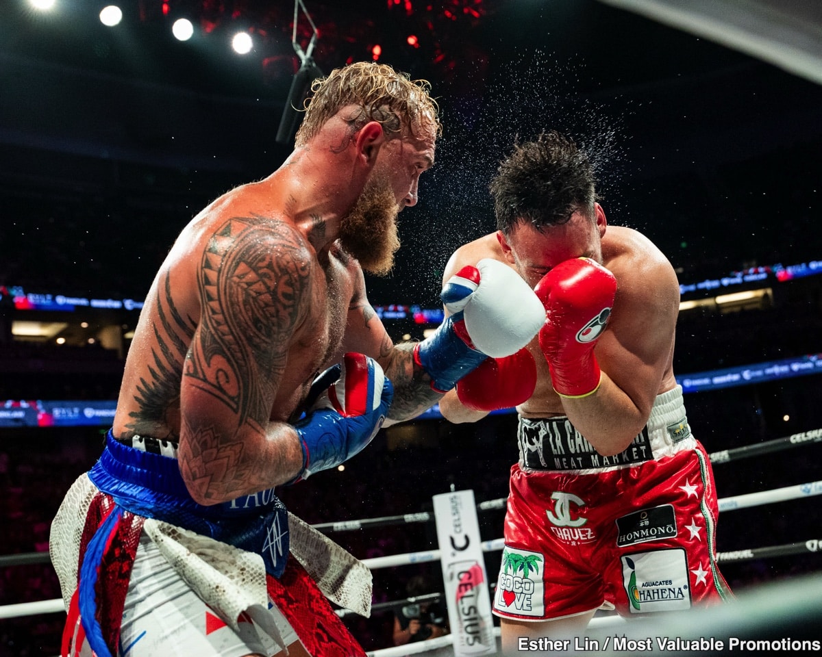Jake Paul in the ring after beating Julio Cesar Chavez Jr. in Anaheim
