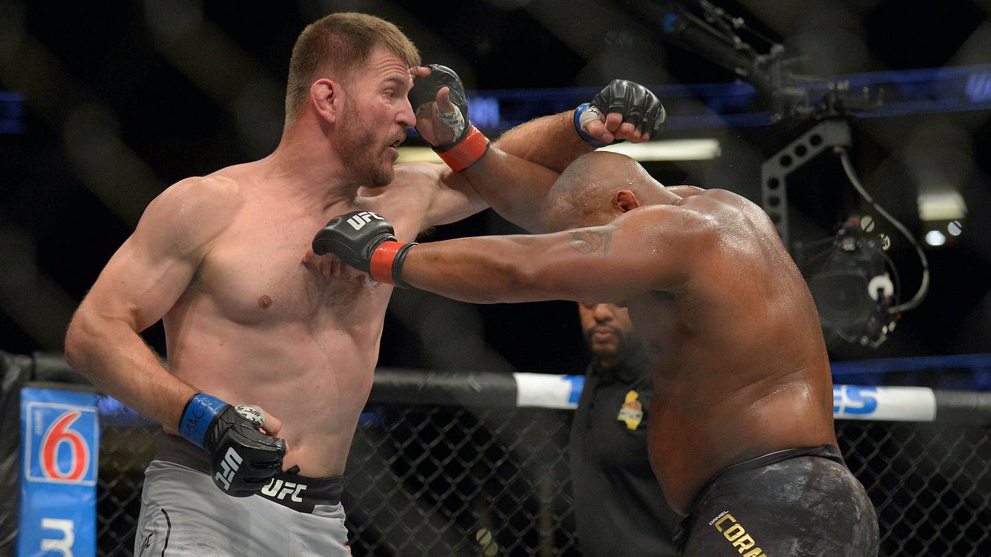 Stipe Miocic and Daniel Cormier at UFC 252, the final fight of their trilogy